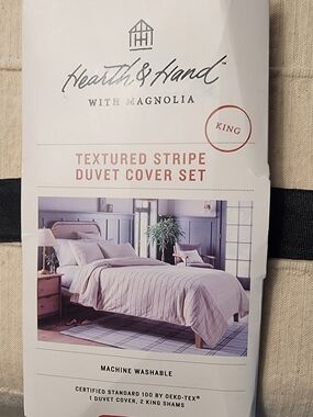 Hearth & Hand Magnolia Beige Textured Stripe Duvet Cover Set -OEKO-TEX 3pc